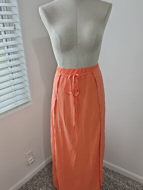 Orange Tie-Waist Maxi Skirt - Women